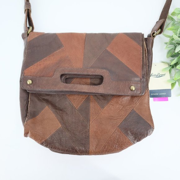 Lucky Brand Handbags - Lucky Brand Vintage Inspired Patchwork Leather Foldover Crossbody Brown
